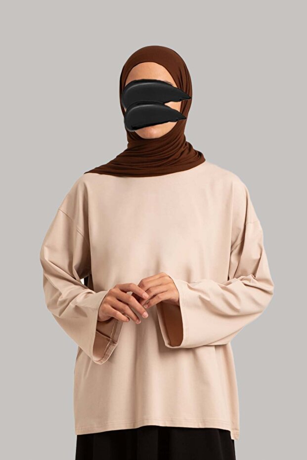Basic Uzun Kollu Tişört - Bej - 3