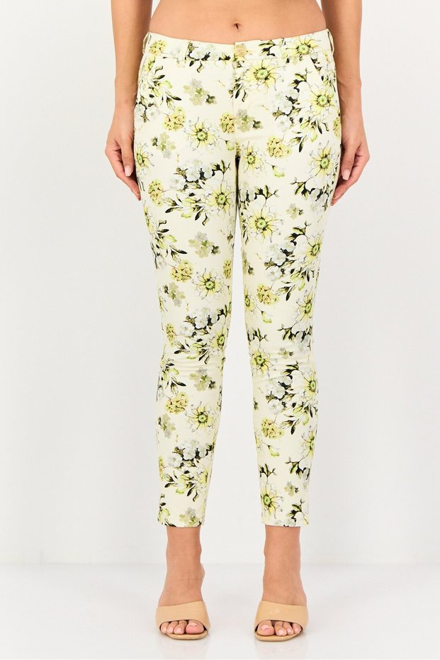 Women Cropped Fit Floral Print Chino Pants, Multicolor