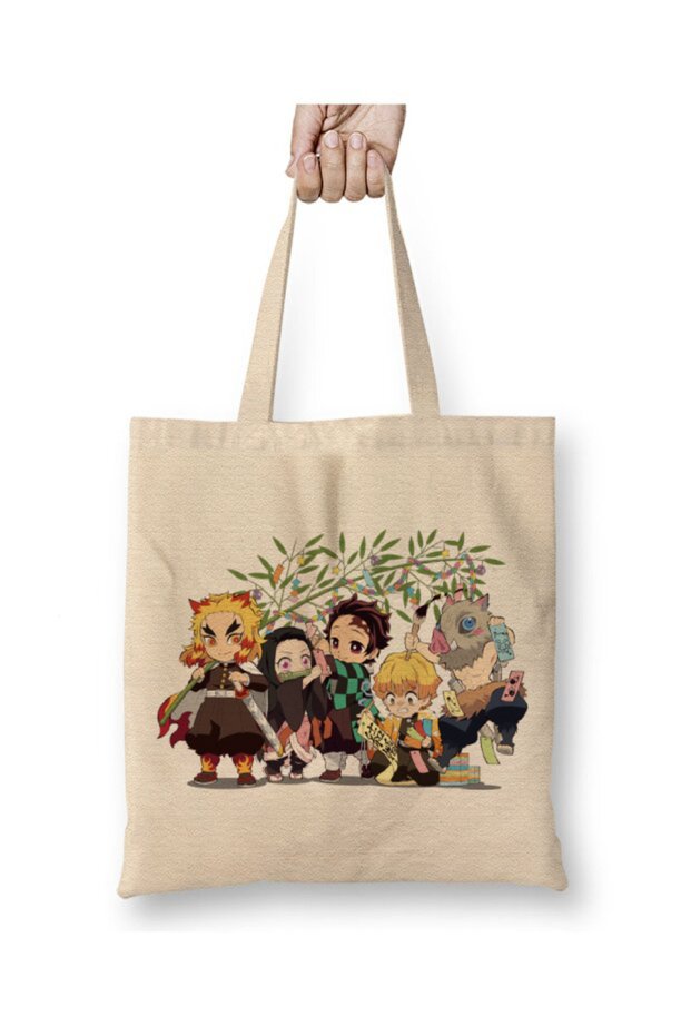 Demon Slayer Demon Slayer Character Anime White Cloth Bag Long Handle Shopping Bag Beach Bag