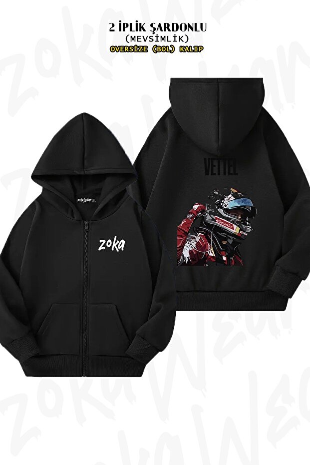 Unisex Sebastian Vettel Formula Printed Oversized Back Printed Zippered Hooded Cardigan