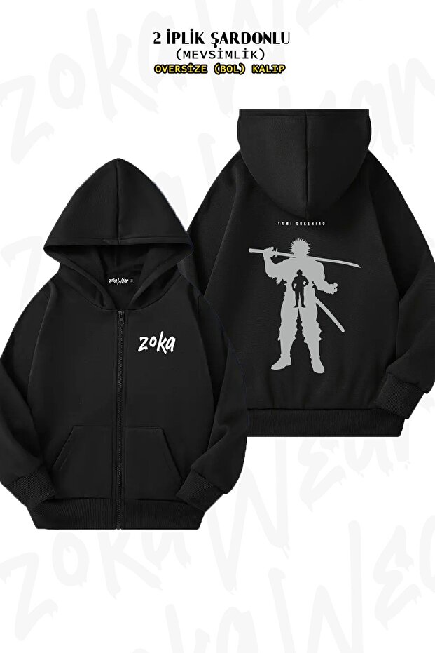 Unisex Black Clover Printed Oversized Back Printed Zippered Hooded Cardigan