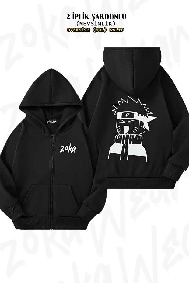 Unisex Naruto Uzumaki V2 Printed Oversized Back Printed Zip Hooded Cardigan