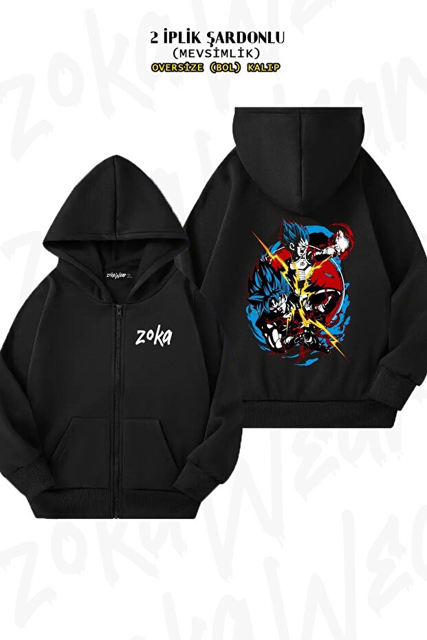 Unisex Dragon Ball Characters Printed Oversized Back Printed Zippered Hooded Cardigan