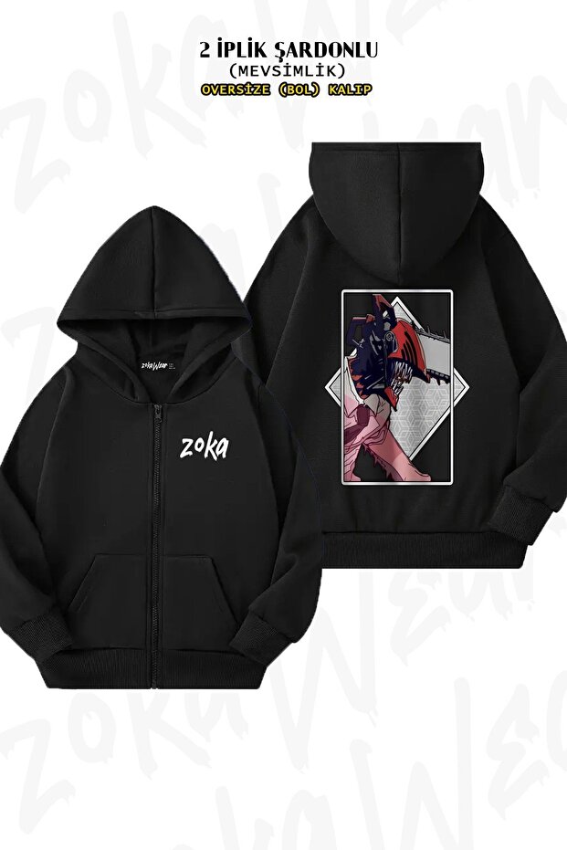Unisex Chainsaw Man Denji Custom Printed Oversized Back Printed Zip Hooded Cardigan