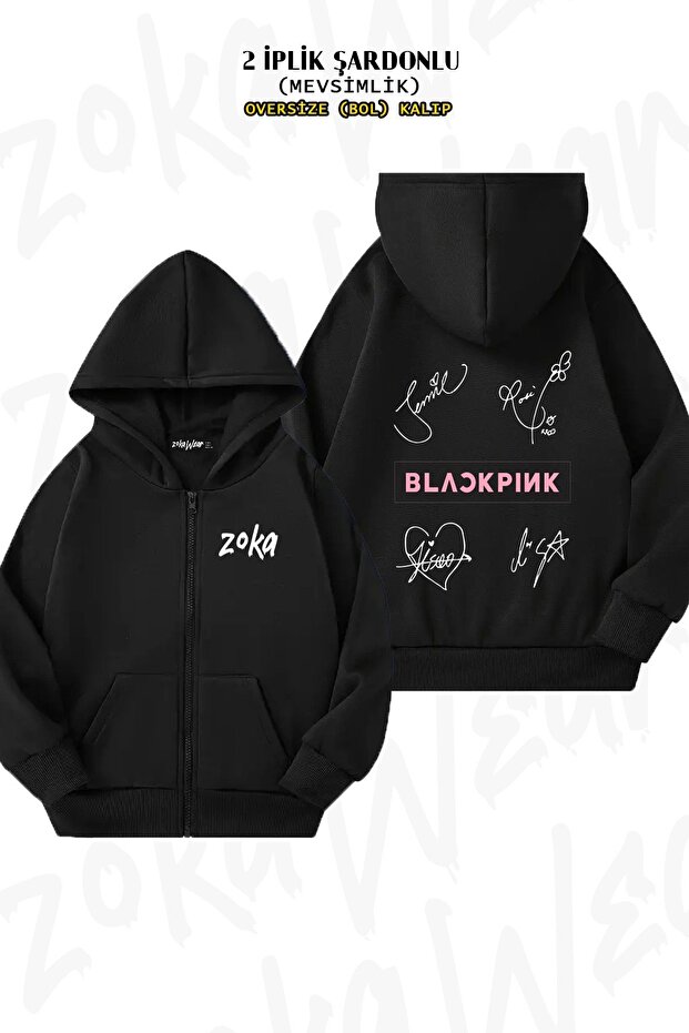 Unisex Signs Blackpink Printed Oversized Back Printed Zippered Hooded Cardigan