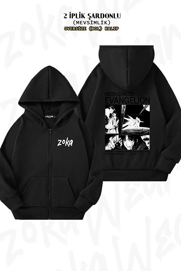 Unisex Neon Genesis Evangelion Misato Printed Oversized Back Printed Zip Hooded Cardigan