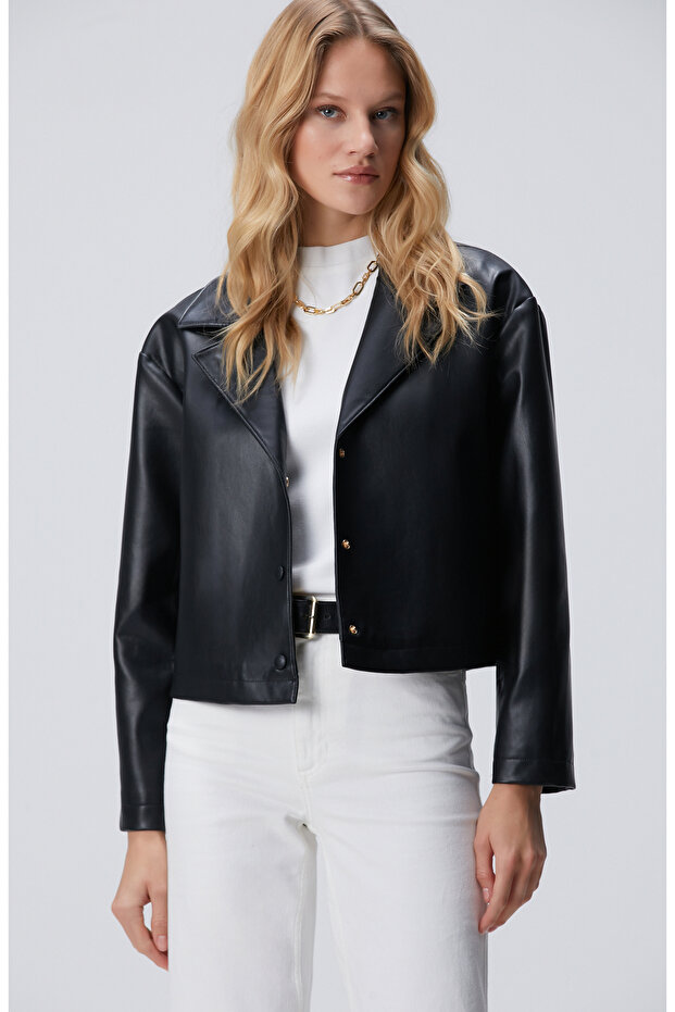 Siyah Suni Deri Ceket - 1