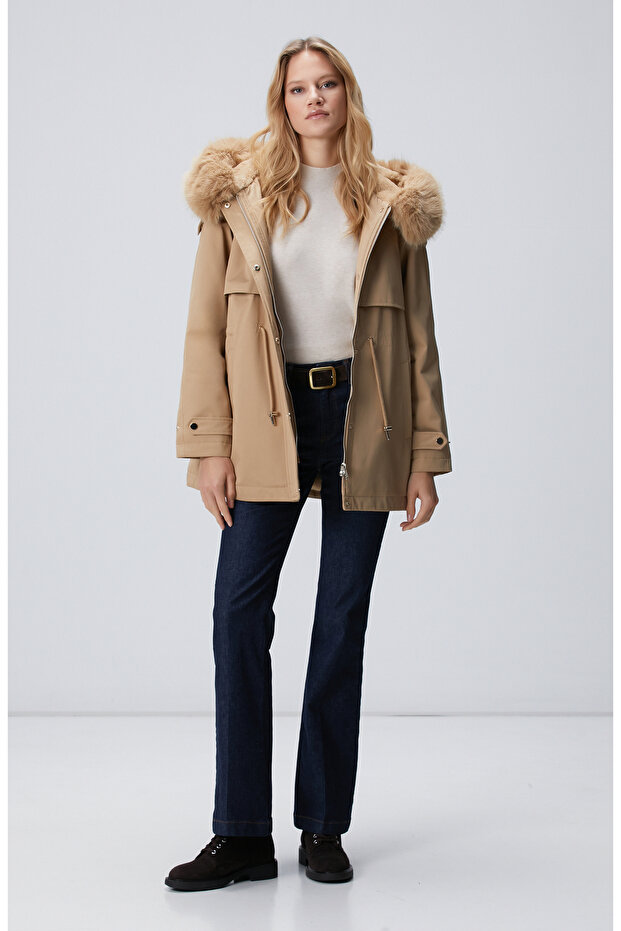 Bej Kapüşon Yakalı Kaban - 3