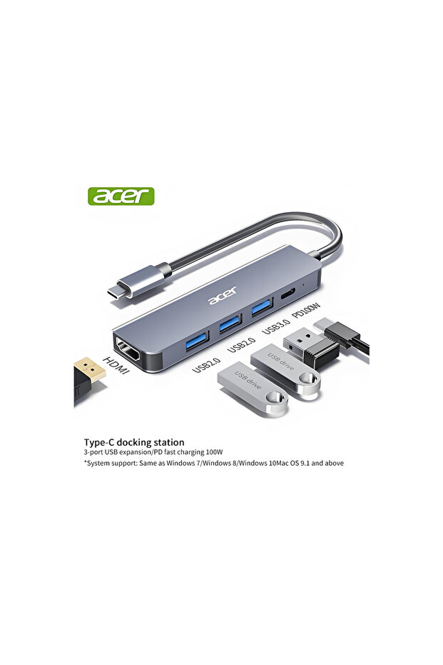 محطة إرساء من النوع C، محول USB-C إلى HDMI 3.0، محطة إرساء 5 في 1، الإصدار الأساسي