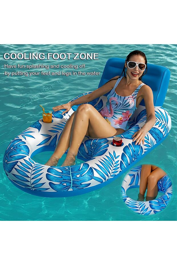 Inflatable Pool Float Adult - Lounger Raft Floating Chair with Cup Holders for Pool & Beach - 5
