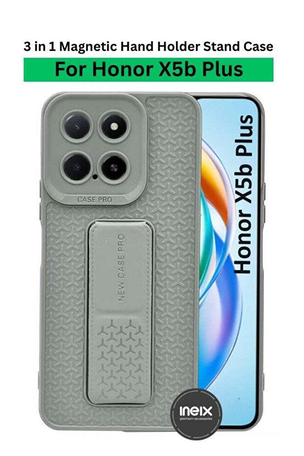 Honor X5b Plus - جراب خلفي مغناطيسي من السيليكون شبه الناعم مع حامل قابل للطي وحزام للإصبع