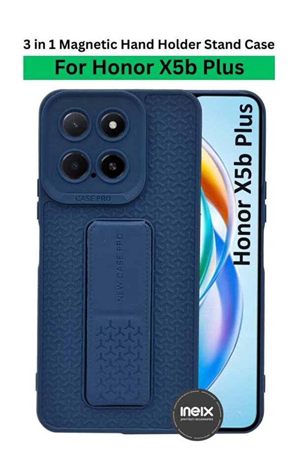 Honor X5b Plus - جراب خلفي مغناطيسي من السيليكون شبه الناعم مع حامل قابل للطي وحزام للإصبع