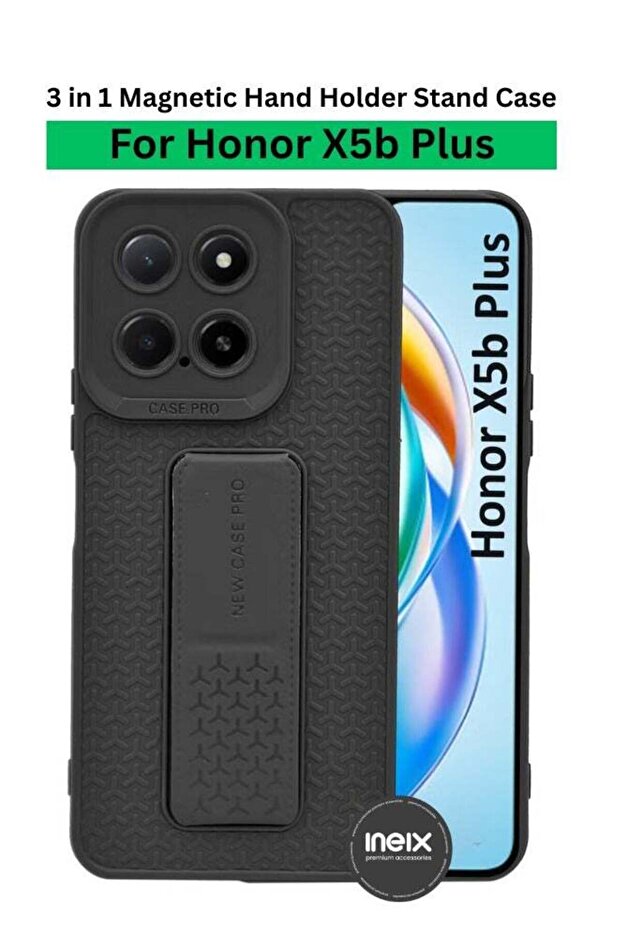 Honor X5b Plus - جراب خلفي مغناطيسي من السيليكون شبه الناعم مع حامل قابل للطي وحزام للإصبع