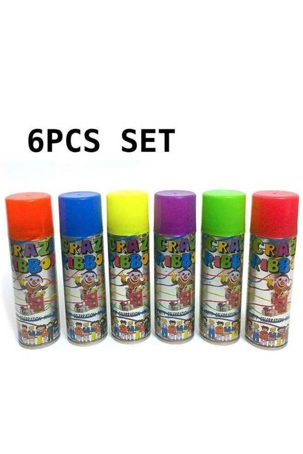 Colored String Party Spray, Crazy Ribbon Spray - Pack of 6