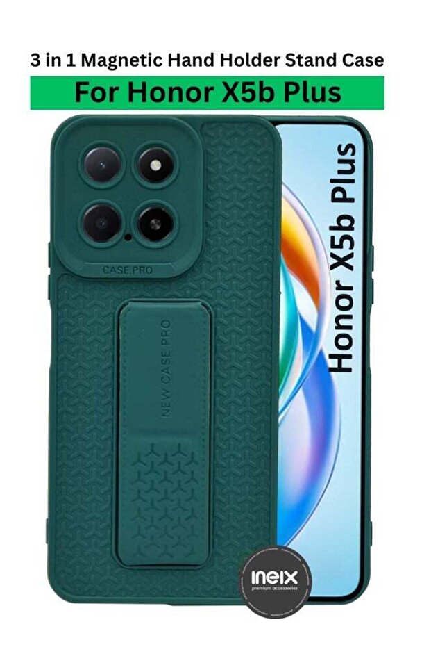 Honor X5b Plus - جراب خلفي مغناطيسي من السيليكون شبه الناعم مع حامل قابل للطي وحزام للإصبع