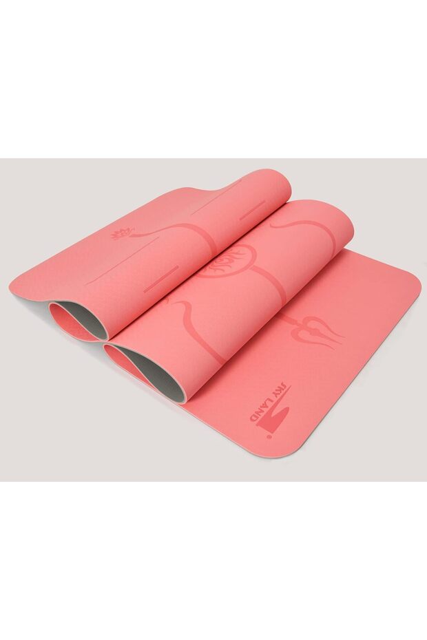 Double Layer TPE Yoga Mat EM-9351-R Non-Slip 6mm with Alignment Marks Pink Grey - 5