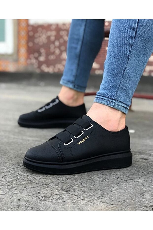 Wg026 Men's Casual Elastic Leather Sports Sneaker Shoes Cst - Black