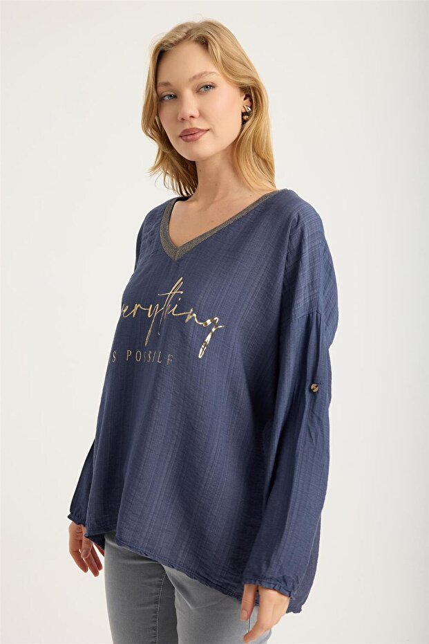 Simli V Yaka Bluz - 2