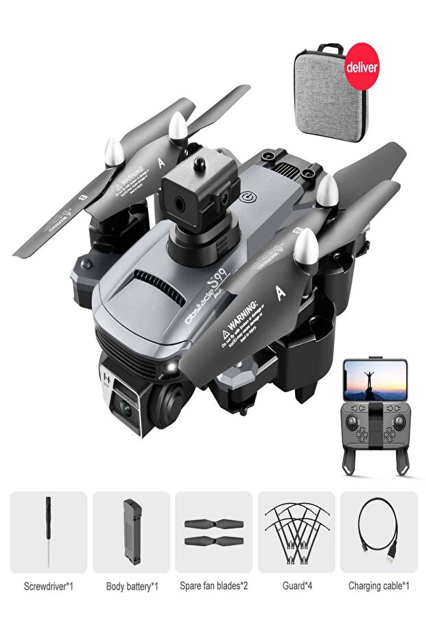 طائرة بدون طيار S99 مزودة بأربعة اتجاهات لتجنب العوائق، وكاميرا مزدوجة، وتصميم قابل للطي، وتدفق بصري، وطائرة رباعية المراوح تعمل بالتحكم عن بُعد - 6