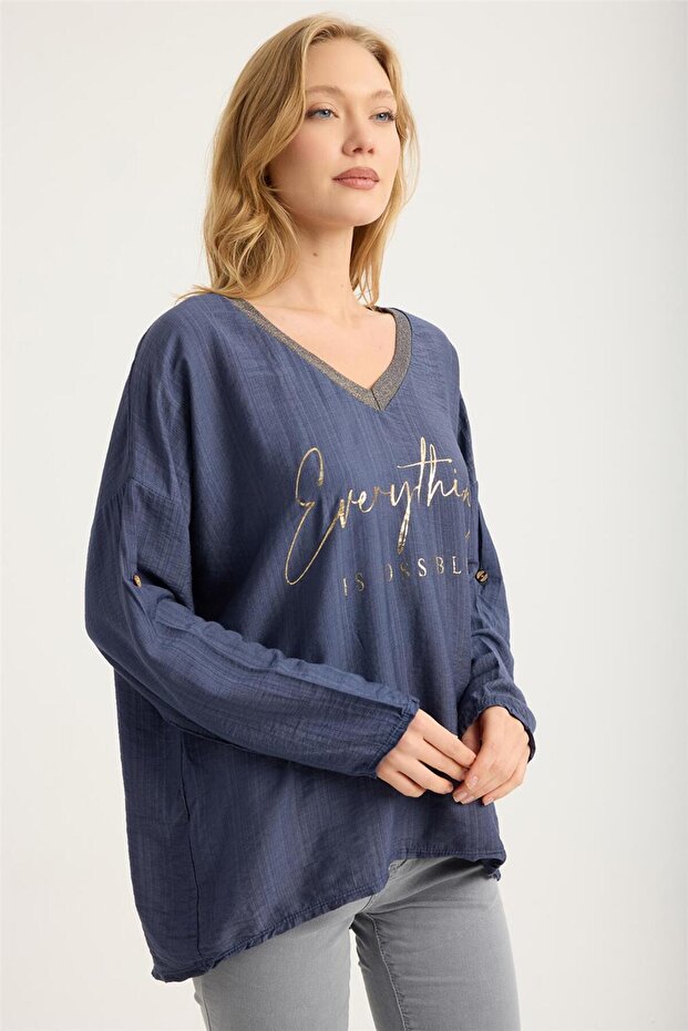 Simli V Yaka Bluz - 3