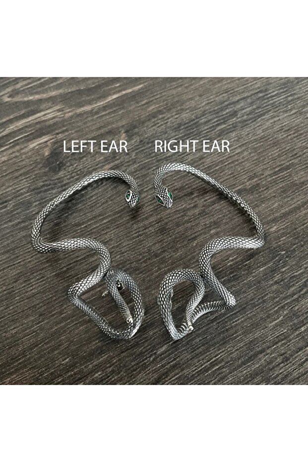 Ear Cuff Yılan Zirkon Tasarım Çivi Model S+ Kalite 316L Paslanmaz Kararmaz Çelik Küpe Tekli - 8