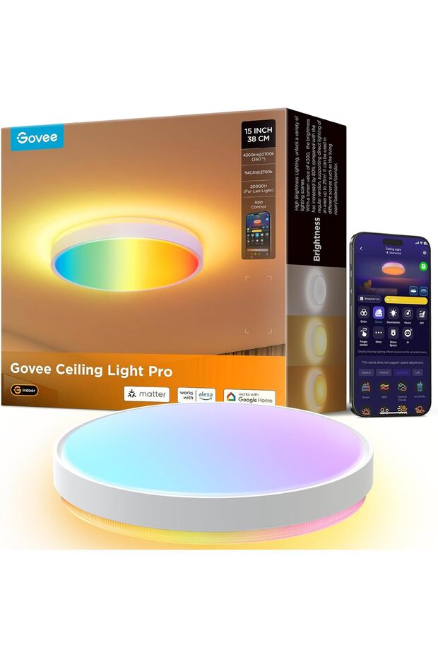 RGBIC LED Ceiling Light, 38 cm Smart Ceiling Lamp, 4300 lm