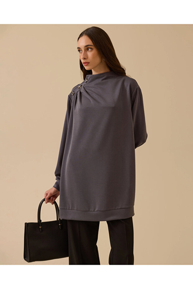 Omuz Aksesuarlı Drapeli Tunik - 3