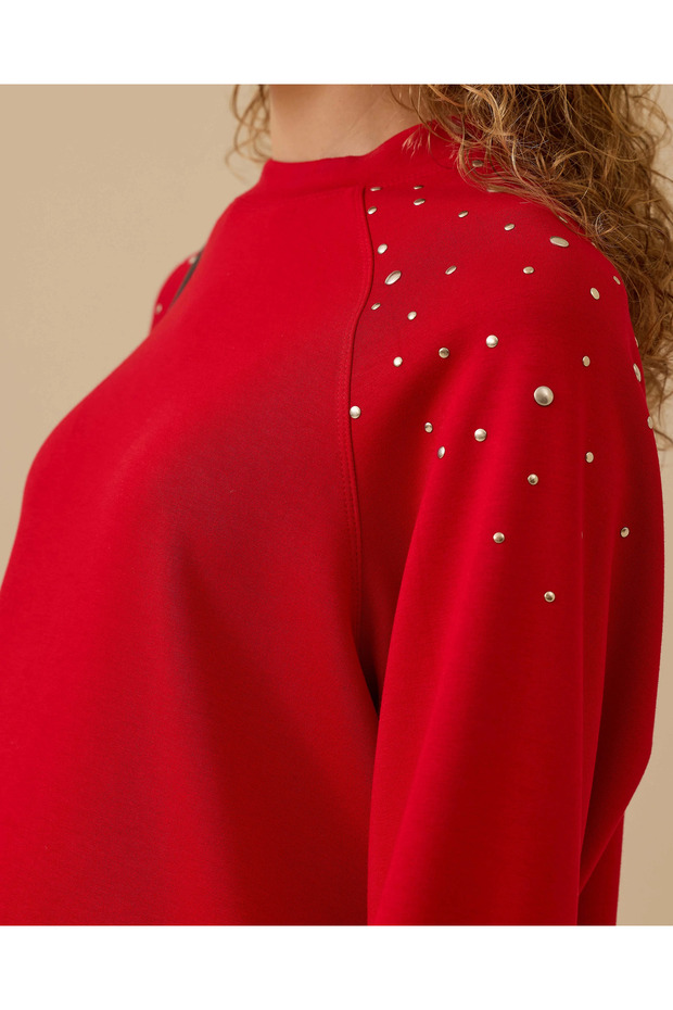 Omuz Detaylı Oversize Sweatshirt - 5