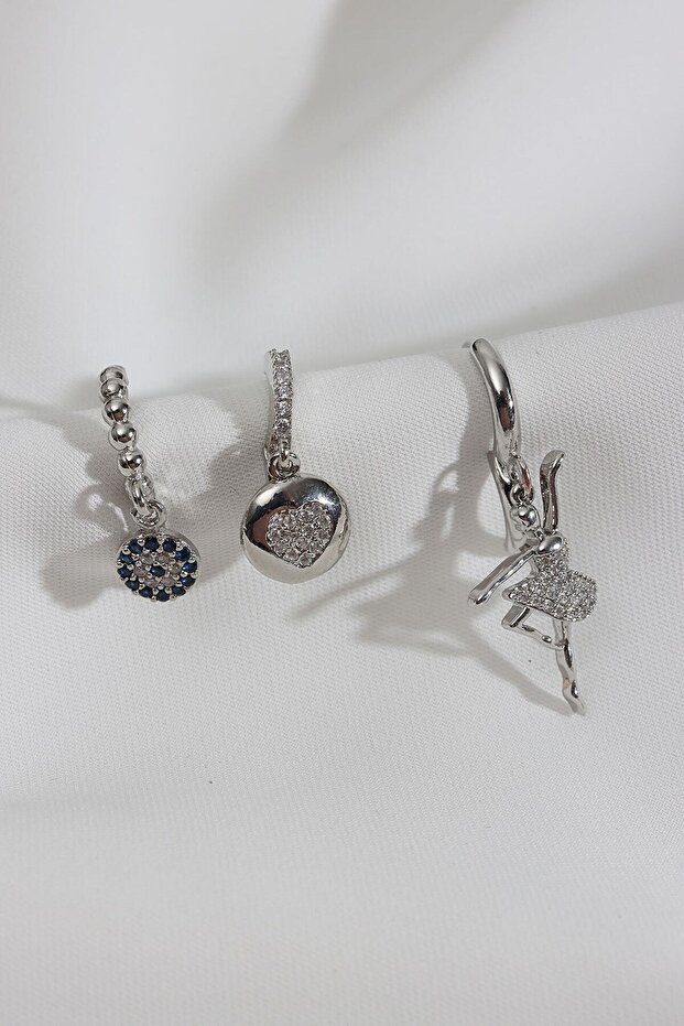 3-Piece Ballerina Silver Earrings