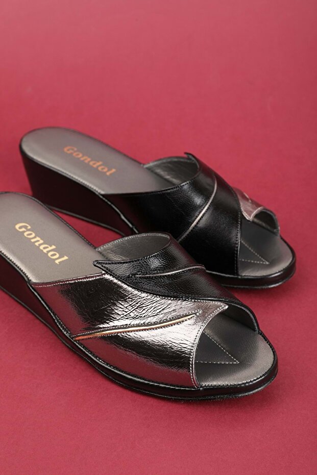 Genuine Leather Stylish Atom House Slippers Blc.17 Black-Platinum
