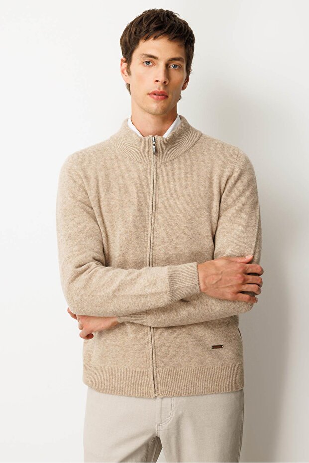 Erkek Dik Yaka Basic Yün Triko Mont K.Bej - 2