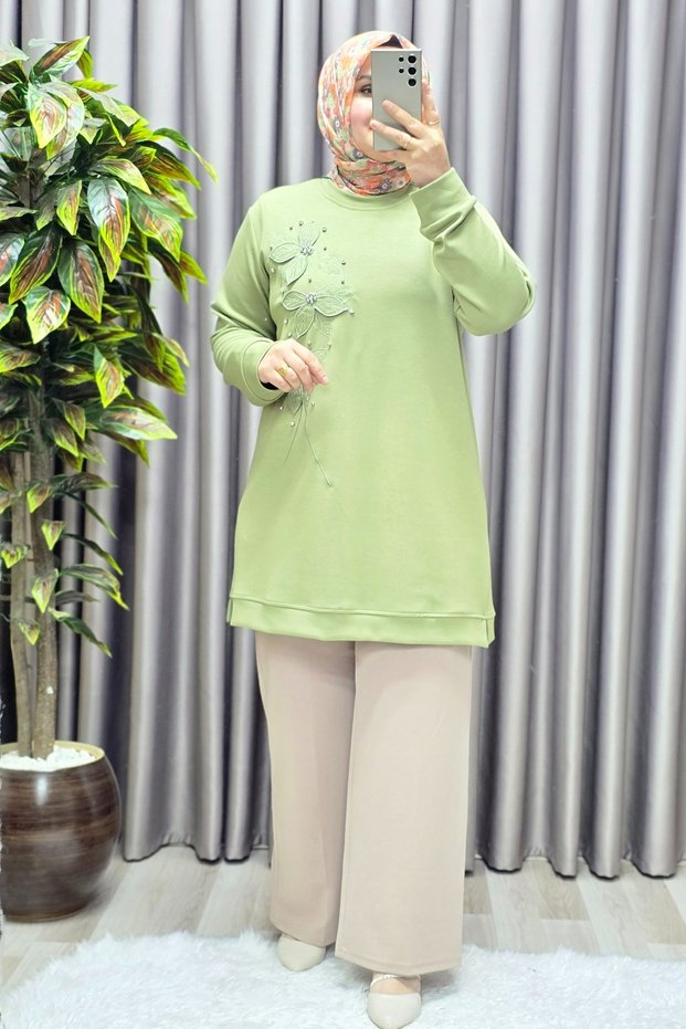 Women's Clothing Plus Size Modal Floral Applique Tunic