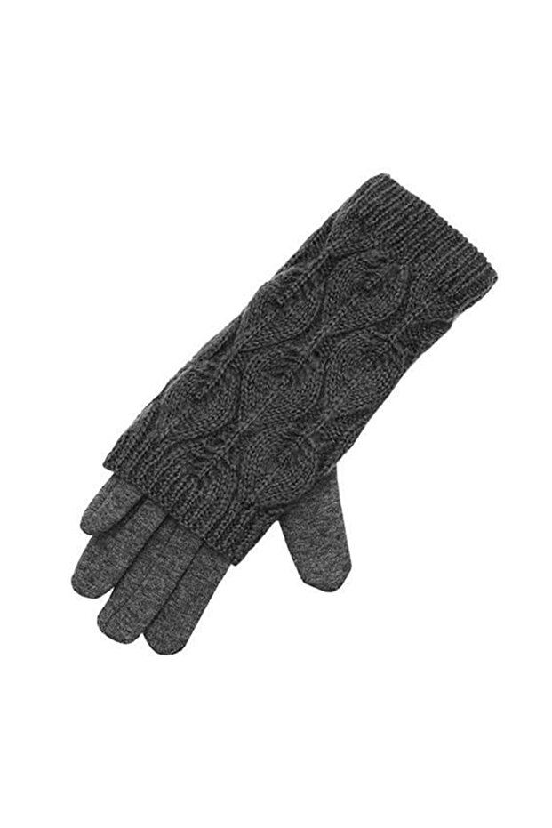 Winter gloves, 2 in 1, Touchscreen function, knitted pattern, grey, universal - 6