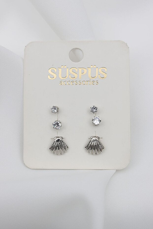 6-Piece Single Stone Oyster Silver Earrings