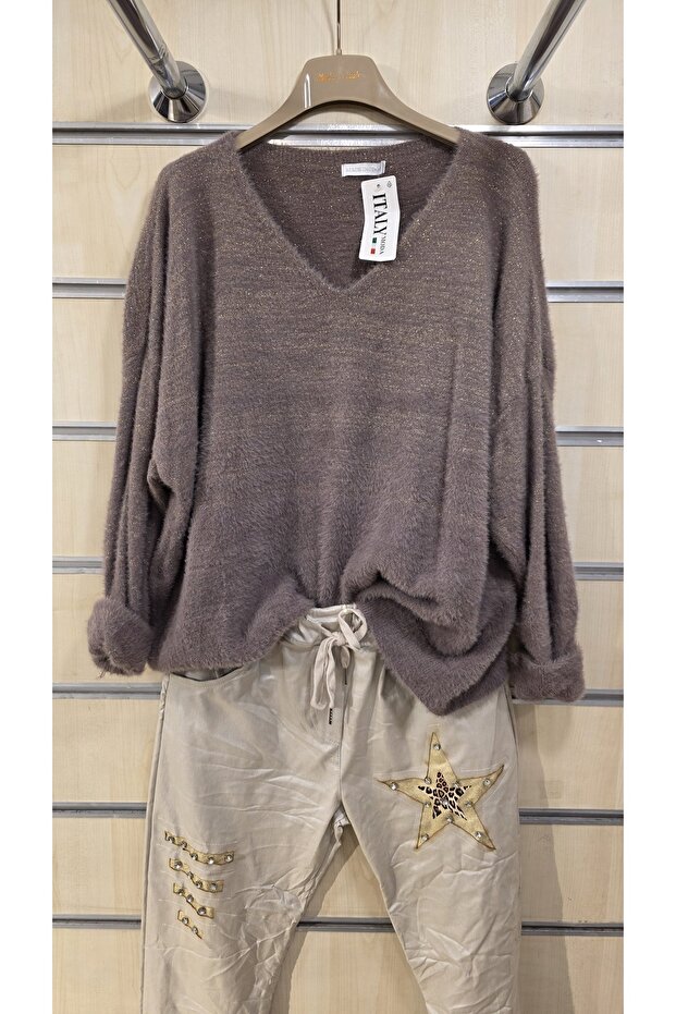 İtalyan Kazak Simli Örme Yünlü - 1