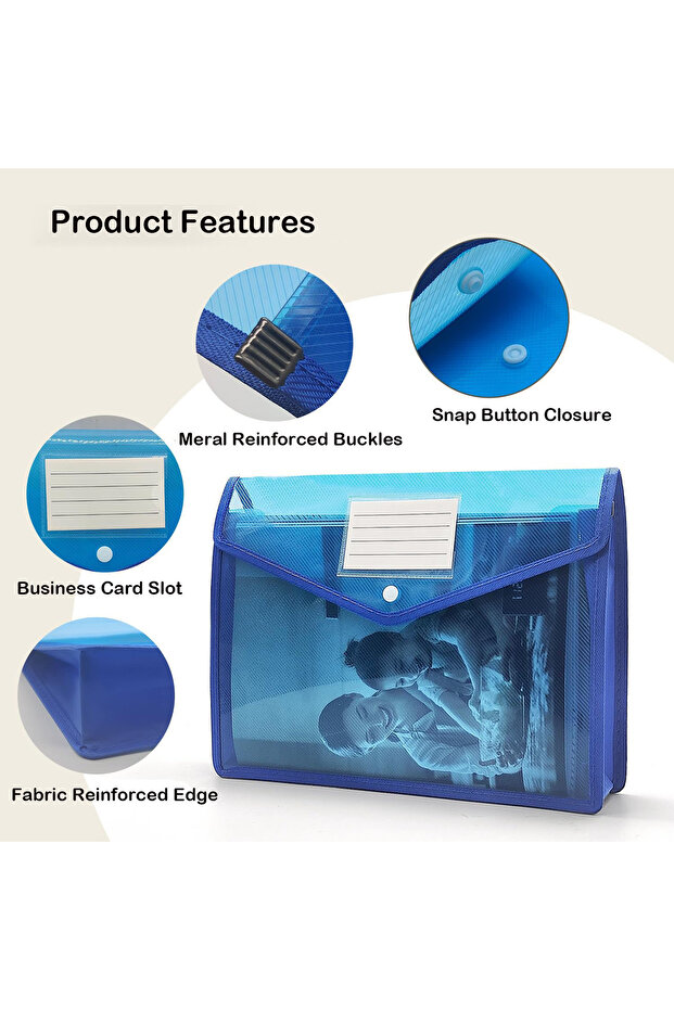 A4 Size Expanding File Folders with Snap Closure, Document Bag, Mesh Pockets Organizer, File Jackets - 5