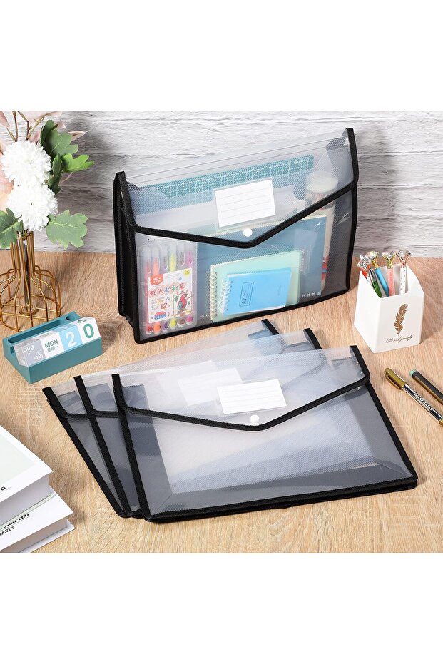 A4 Size Expanding File Folders with Snap Closure, Document Bag, Mesh Pockets Organizer, File Jackets - 4