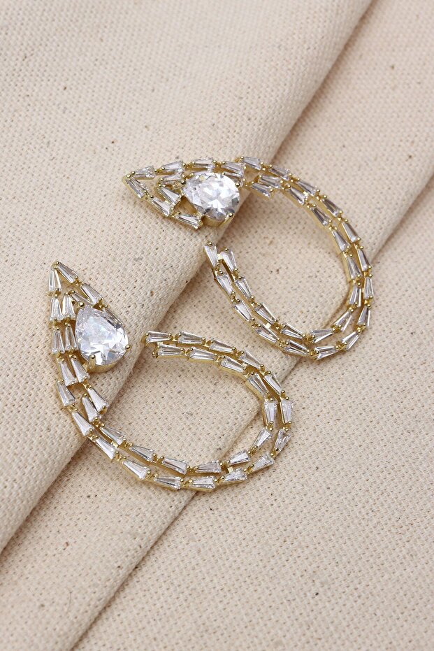 Trapezoidal Stone Gold Color Evening Dress Earrings