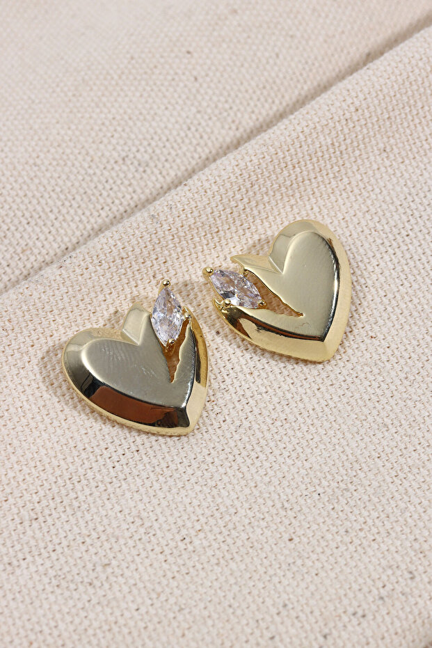 Mekik Ta艧 Detaill谋 Gold Color Heart K眉Pe