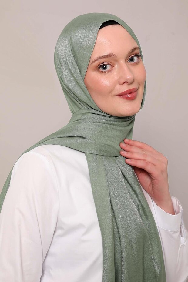 Mint Yeşili Simli Bodrum Şal - 2