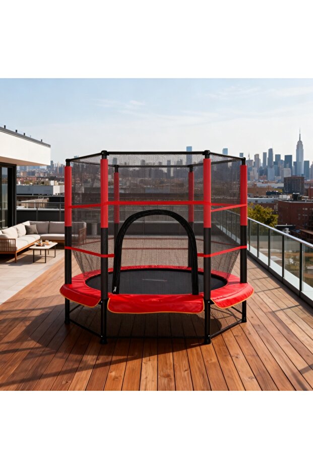 Trampoline, equipped with safety net, spring pads, sturdy steel frame structure, and built-in zipper - 7