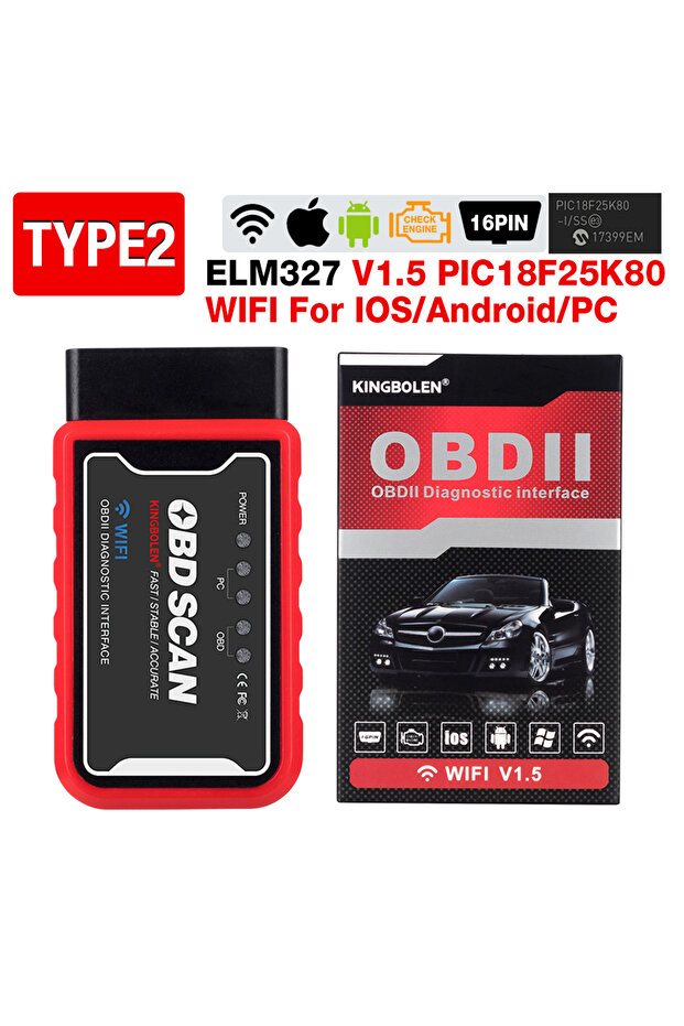 V1.5 PIC18F25K80 Wifi version 2 ELM327 V1.5 OBD2 Scanner WiFi BT PIC18F25K80 Chip OBDII Diagnostic T - 1