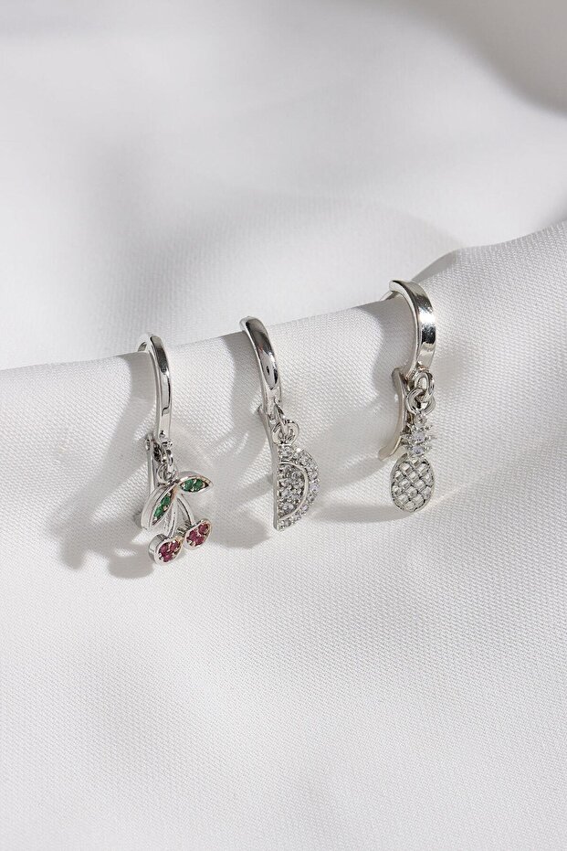 3-Piece Watermelon Silver Earrings