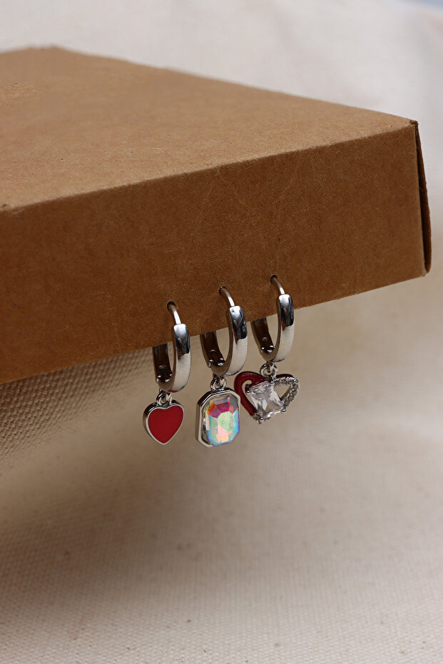 3-PIECE SILVER VIP EARRING WITH TOURMALINE STONES