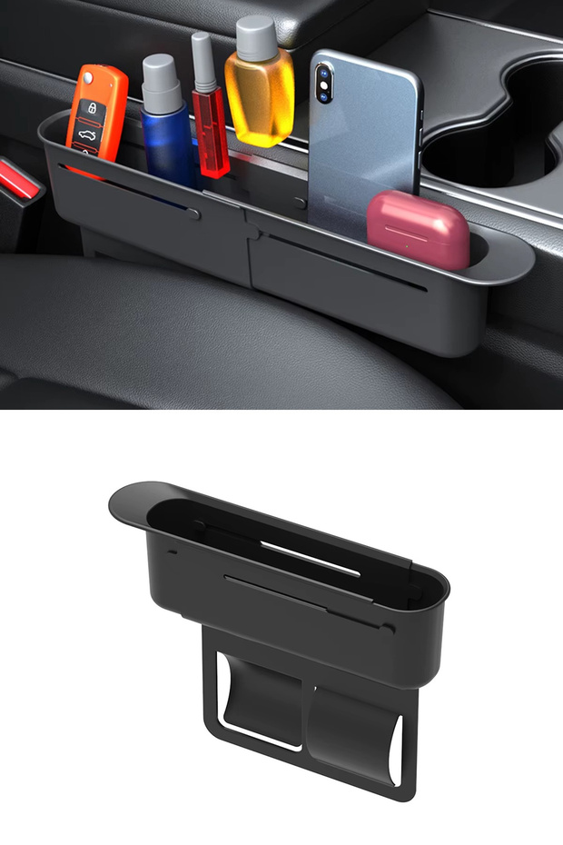 New Generation Extendable Adjustable Seat Gap Pocket Organizer Gap Filler Organizer Black
