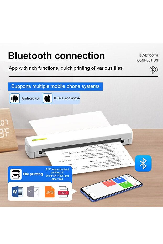 A4 Portable Bluetooth Thermal Printer with APP Control - Fast Inkless Printing for Mobile & Computer - 2