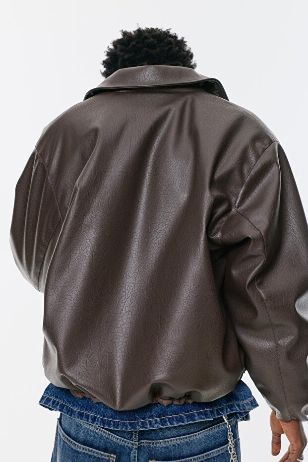 Hacimli suni deri ceket - 4