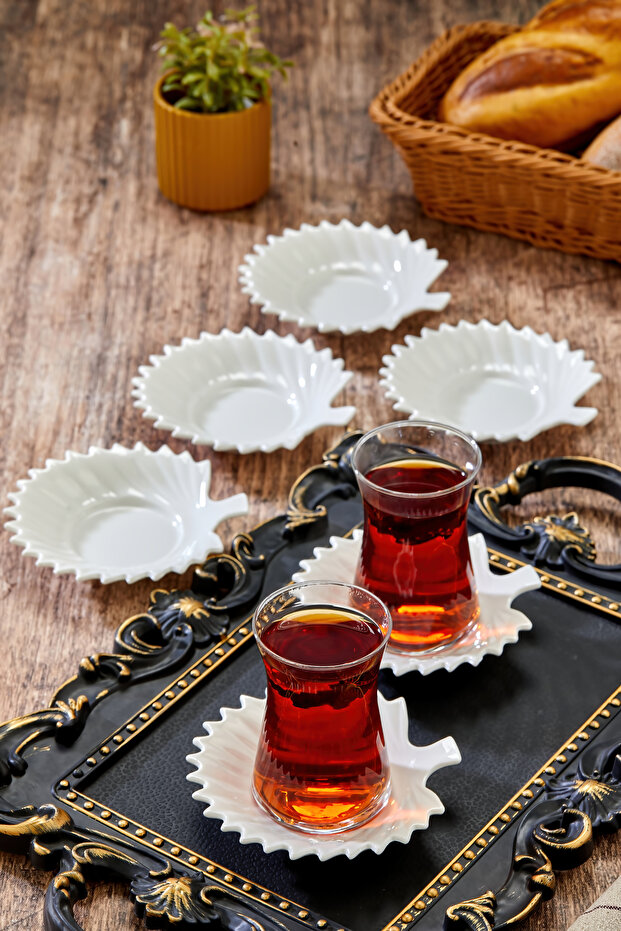 6-Piece White Porcelain Tea Plate 11.3X11.5 cm