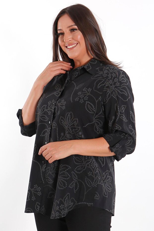 قميص أسود كبير الحجم من Trend42plus بنقشة ذاتية - 5