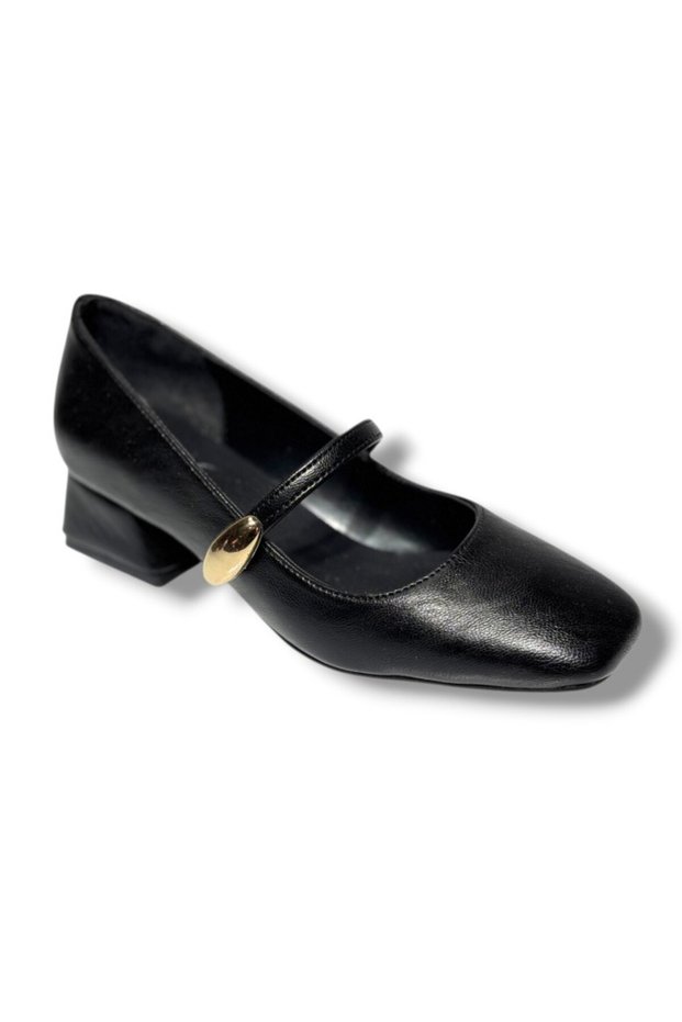 Cshoes 175-26 Skin Leather Strap Short Square Heeled Women's Shoes